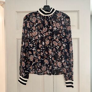 French Connection Black Floral Sheer Blouse